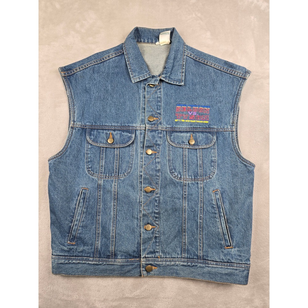 Vintage MGM Grand Denim Vest‎ Mens XL Blue Seldon vs Tyson 1996 Boxing 90s